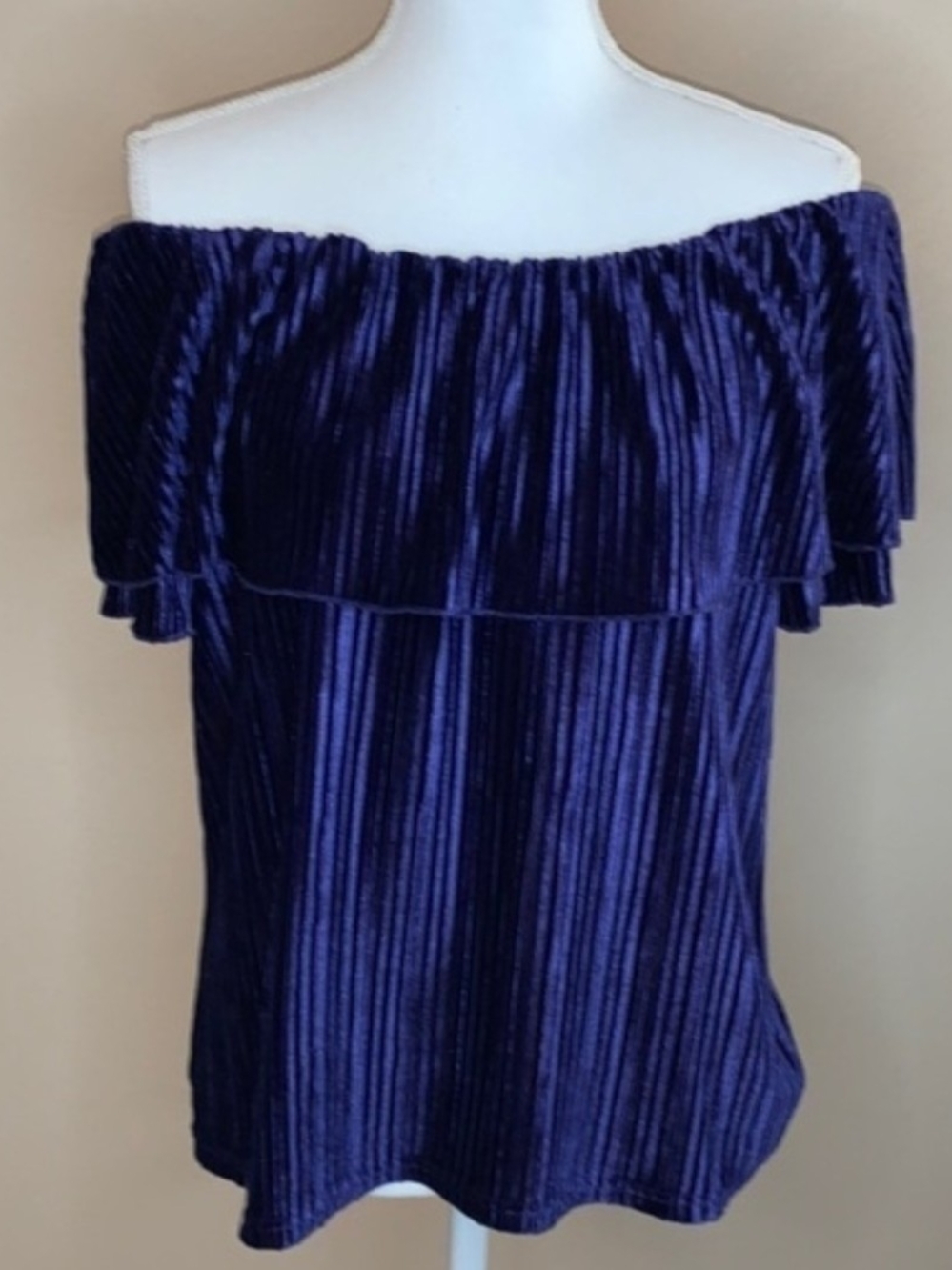 Sanctuary Off-the-Shoulder Velvet Ruffle Top - Purple